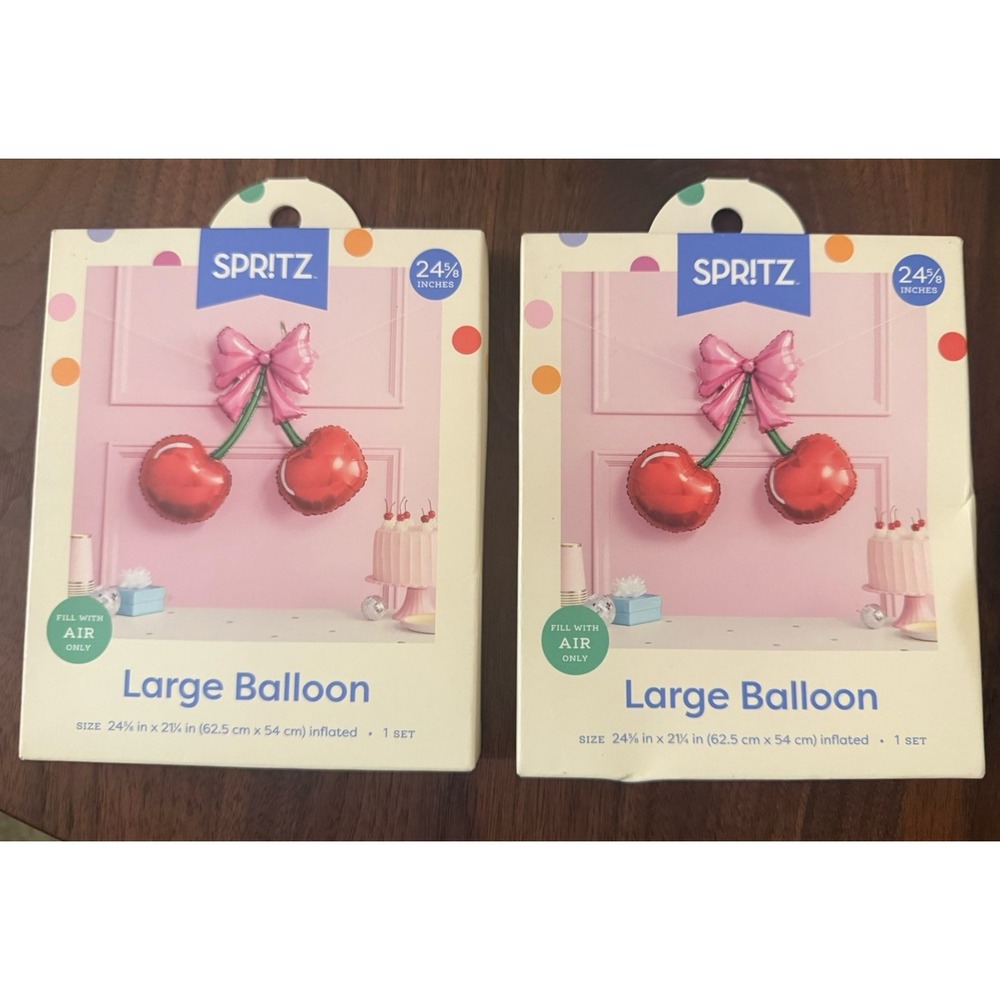 Spritz Cherry Shape Foil Balloons 24 5/8" Party Decor Lot of 2 Fill w/ Air NEW!